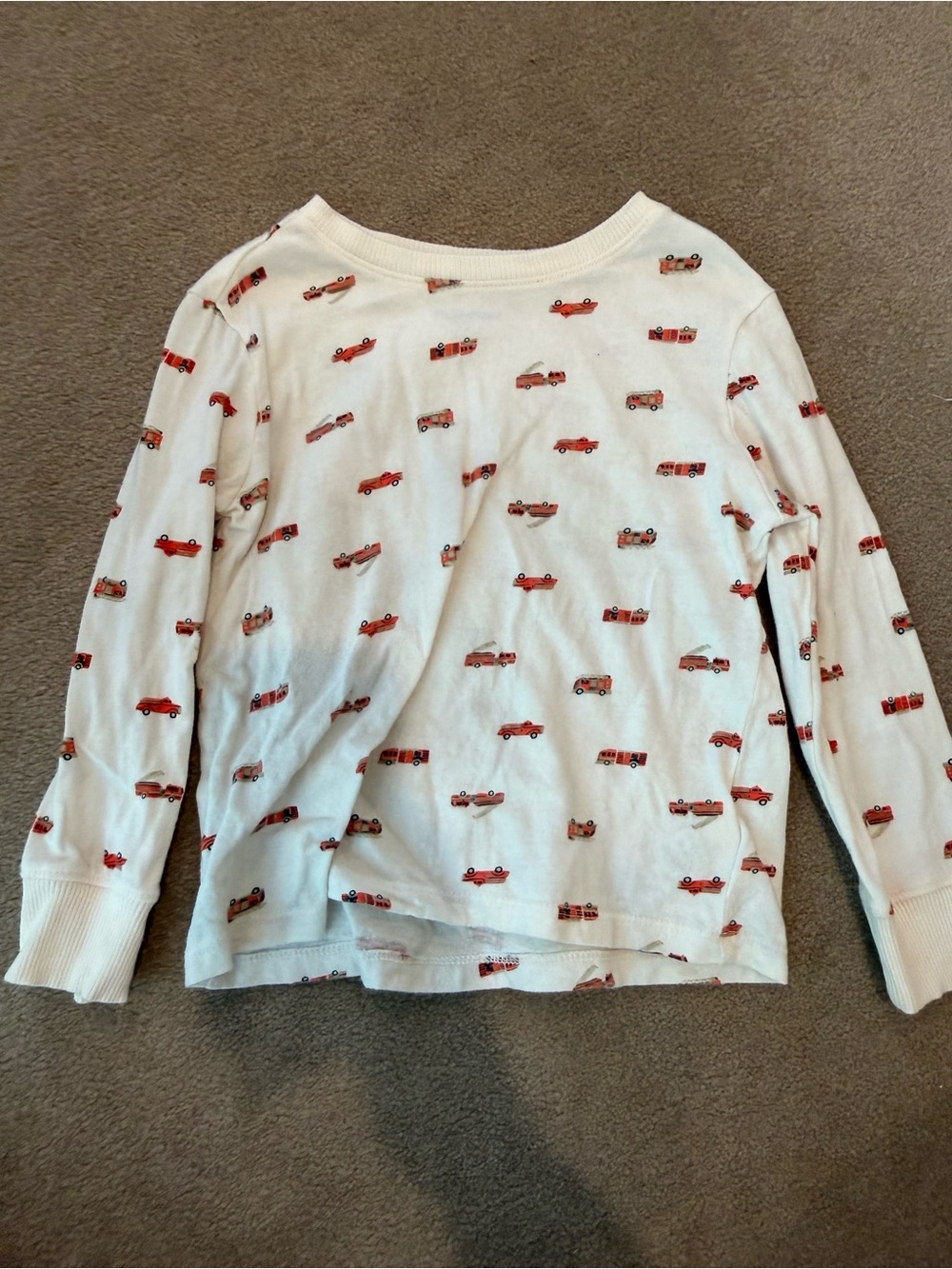 Old Navy White Long-Sleeve Tee with Red Car Print